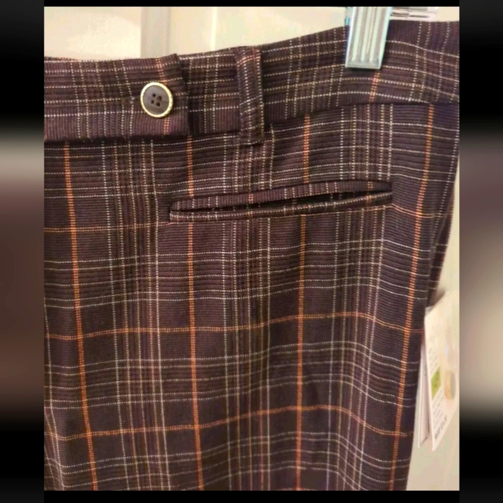 NEW - Women's Petite 14P - Comfort Stretch Brown Plaid Trouser Pants SAG HARBOR